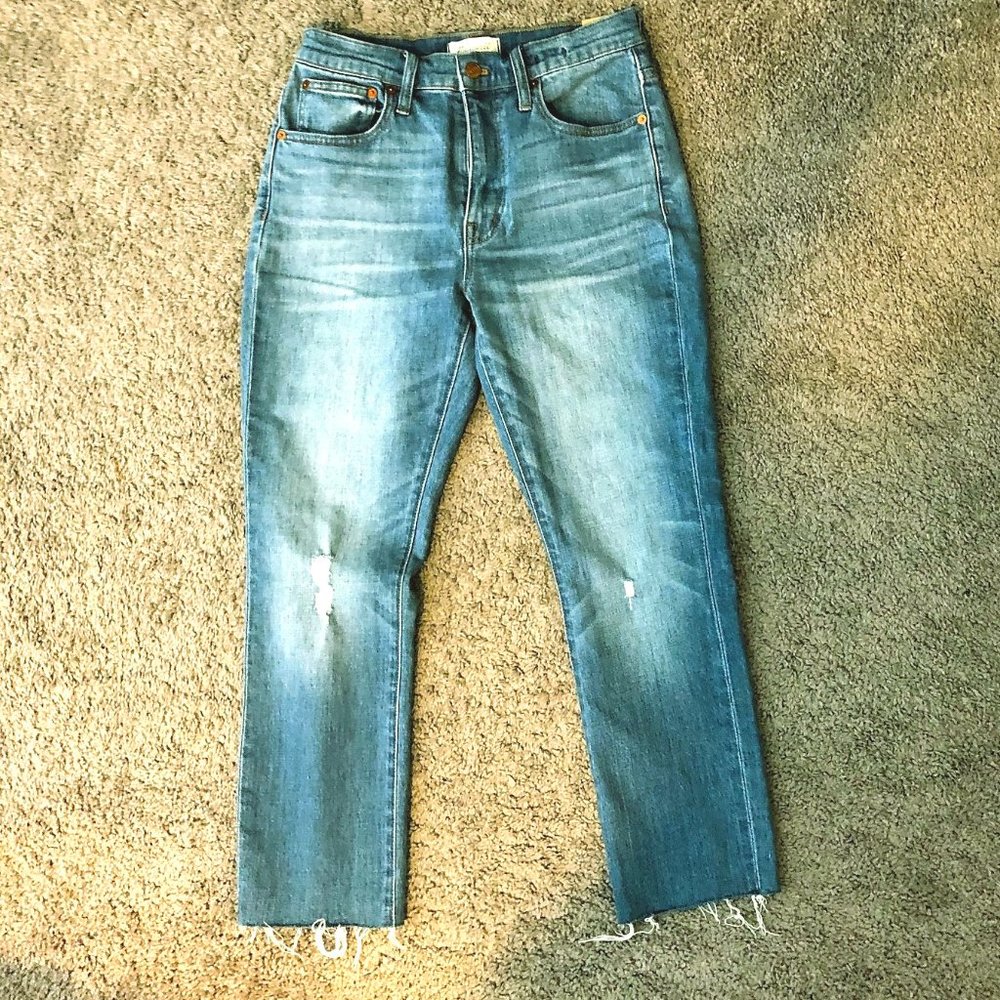 Madewell high-rise slim crop boyjean raw hem